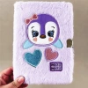 Export to South America locked plush notebook, A5 plush embroidered patch penguin color page locked diary notebook full image